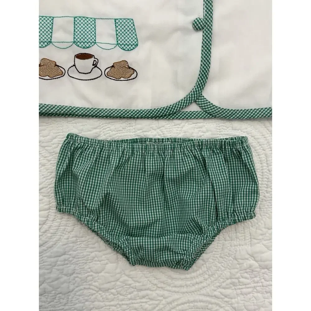 Cafe Du Monde Inspired Baby Outfit 18M New Orleans Beignet Gingham Bloomer Set
